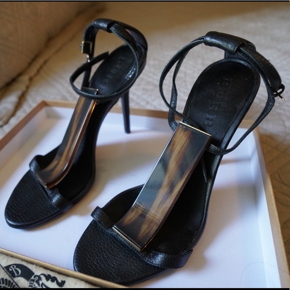 Black Leather Burberry Heel with Tortoise Stone 37 - Picture 2 of 5